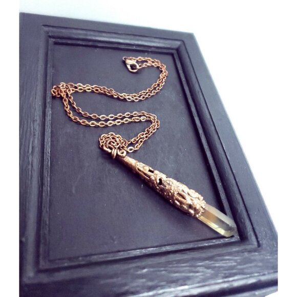 Copper Filigree red quartz crystal necklace handmade copper electroplated - Picture 2 of 12